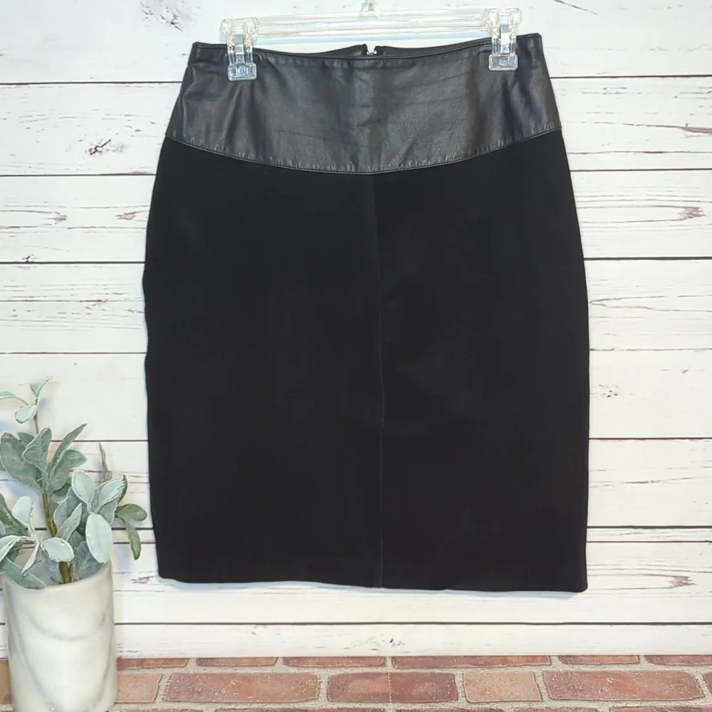 Vintage 80's Interim Black Suede Leather‎ Pencil Mini High Rise Skirt size 13